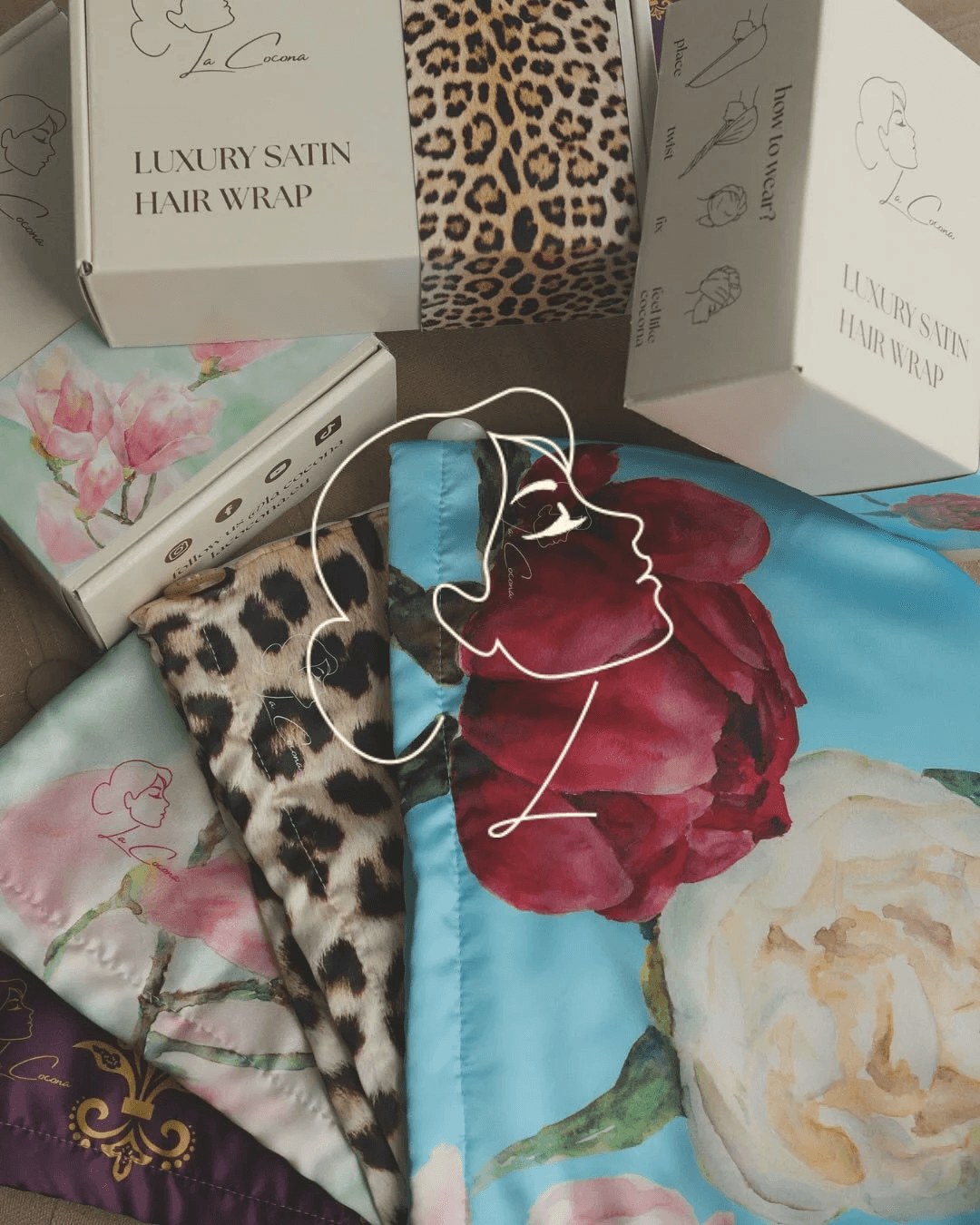 Опаковки Luxury Satin Hair Wrap на La Cocona с роза