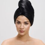 Тюрбан Черен сатен от La Cocona, тюрбани за коса от сатен
